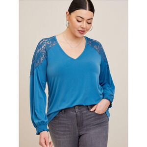 Torrid Lace Blouse Womens  V-Neck Boho Tunic Cottage Lace Long Sleeve 2X 18-20